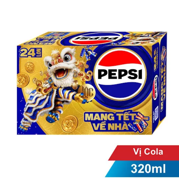 Nước ngọt có ga Pepsi vị Cola lon 320ml thùng 24